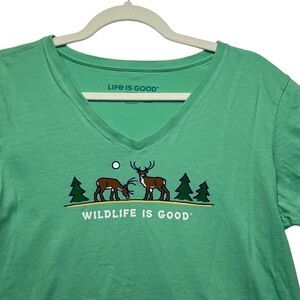 Life is Good Women Short Sleeve Crusher tee Wildlife Deer Green large 77714